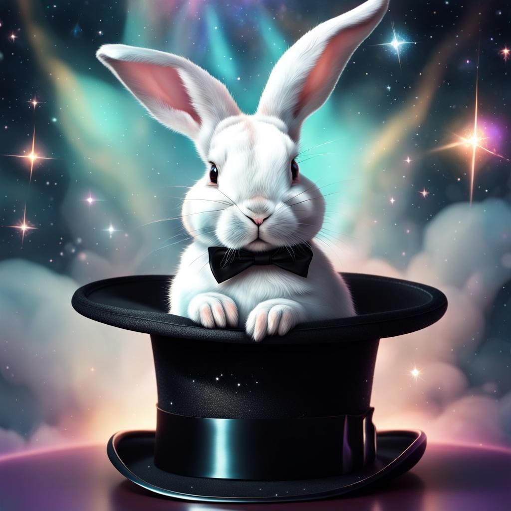 Adorable Bunny in Top Hat: Cosmic Illustration