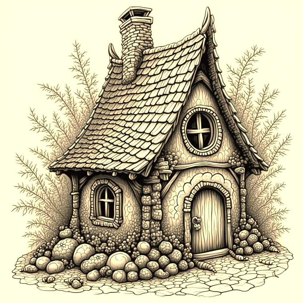 Mystical Dwarf House in Vibrant Fractal Patterns