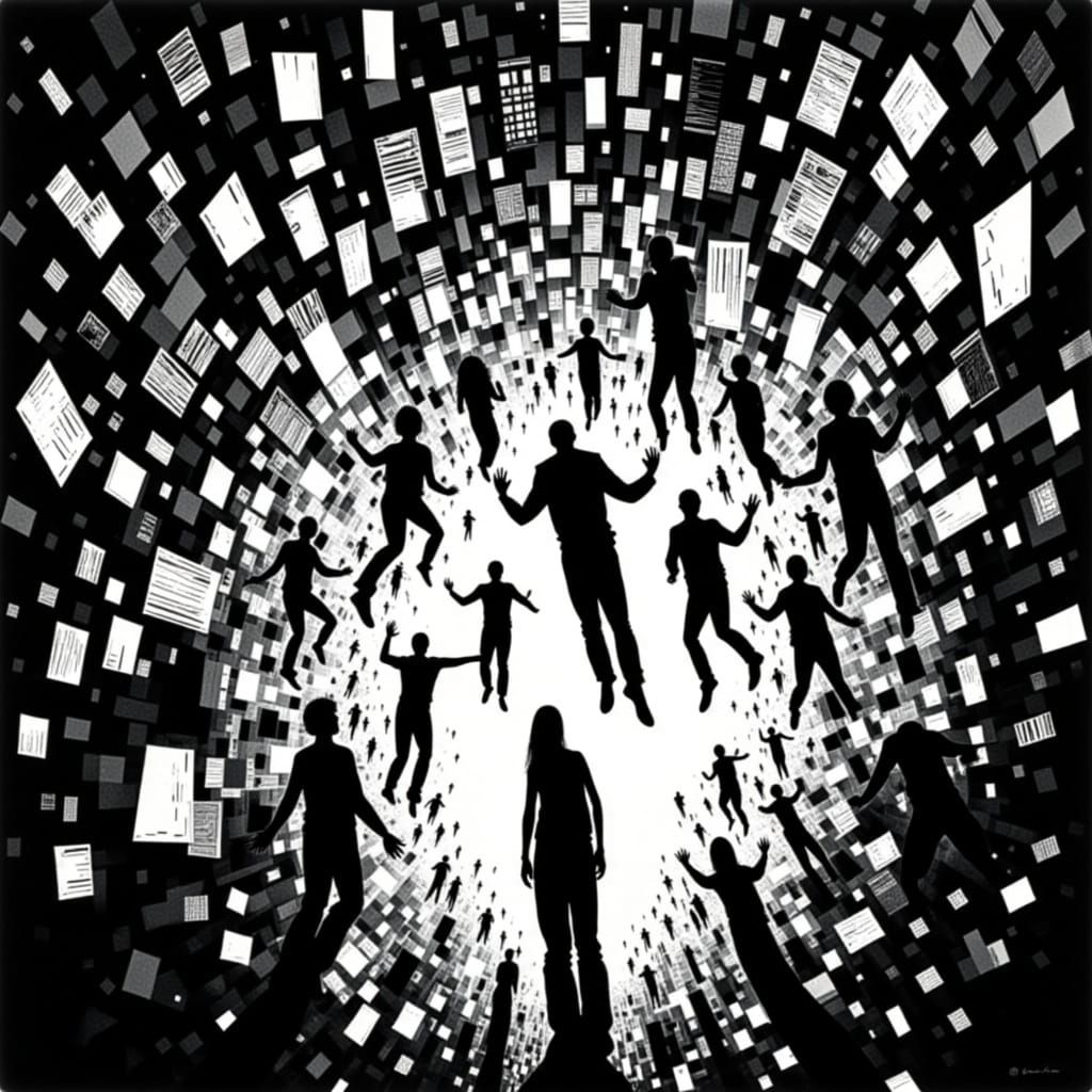 Surreal Ink Style Silhouettes in Digital Chaos