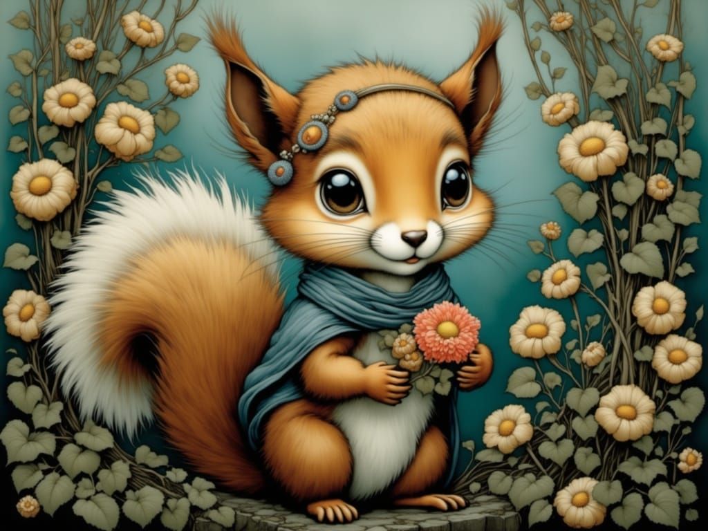 Surreal Landscape with Whimsical Squirrel