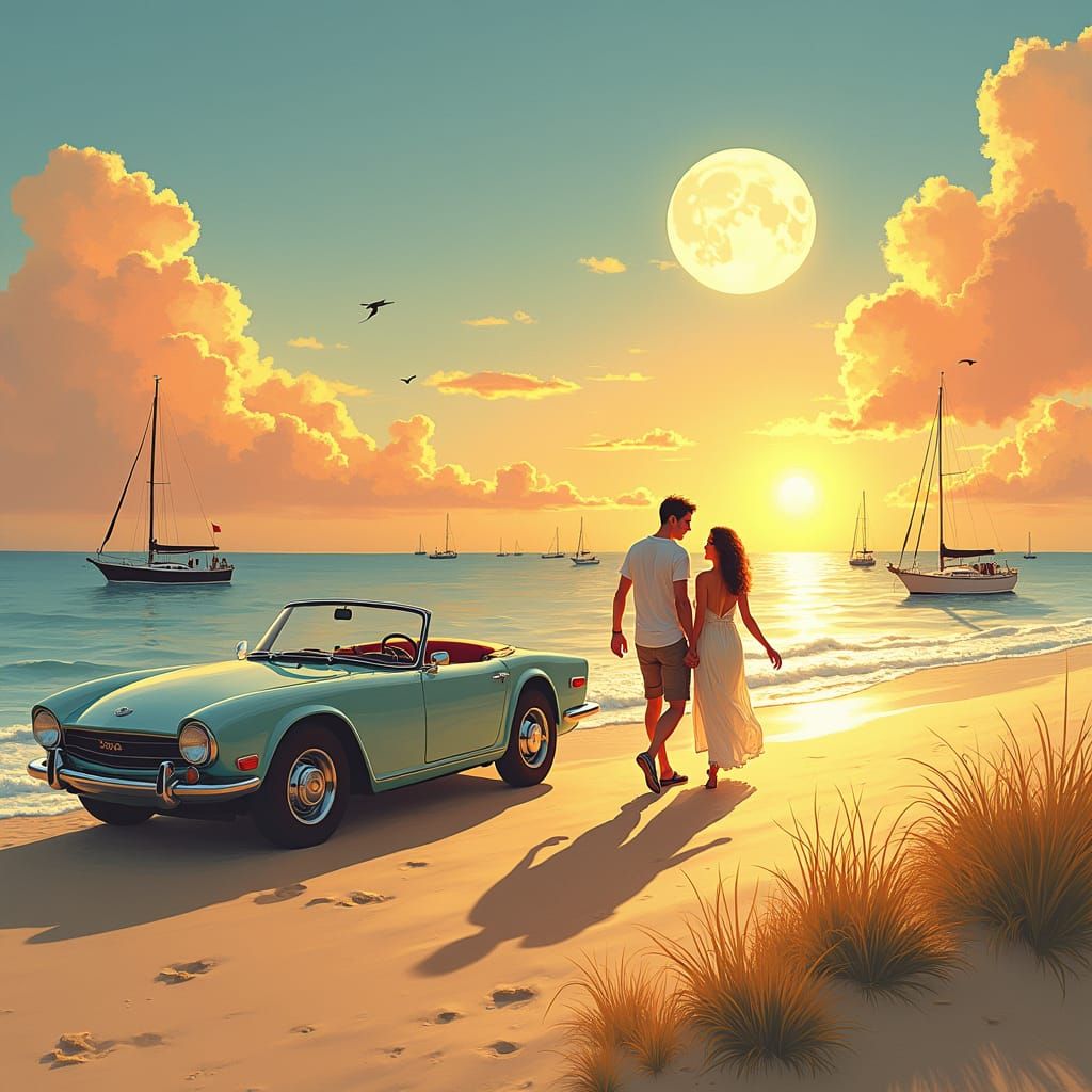 Romantic Beach Getaway in Watercolor Impressionism