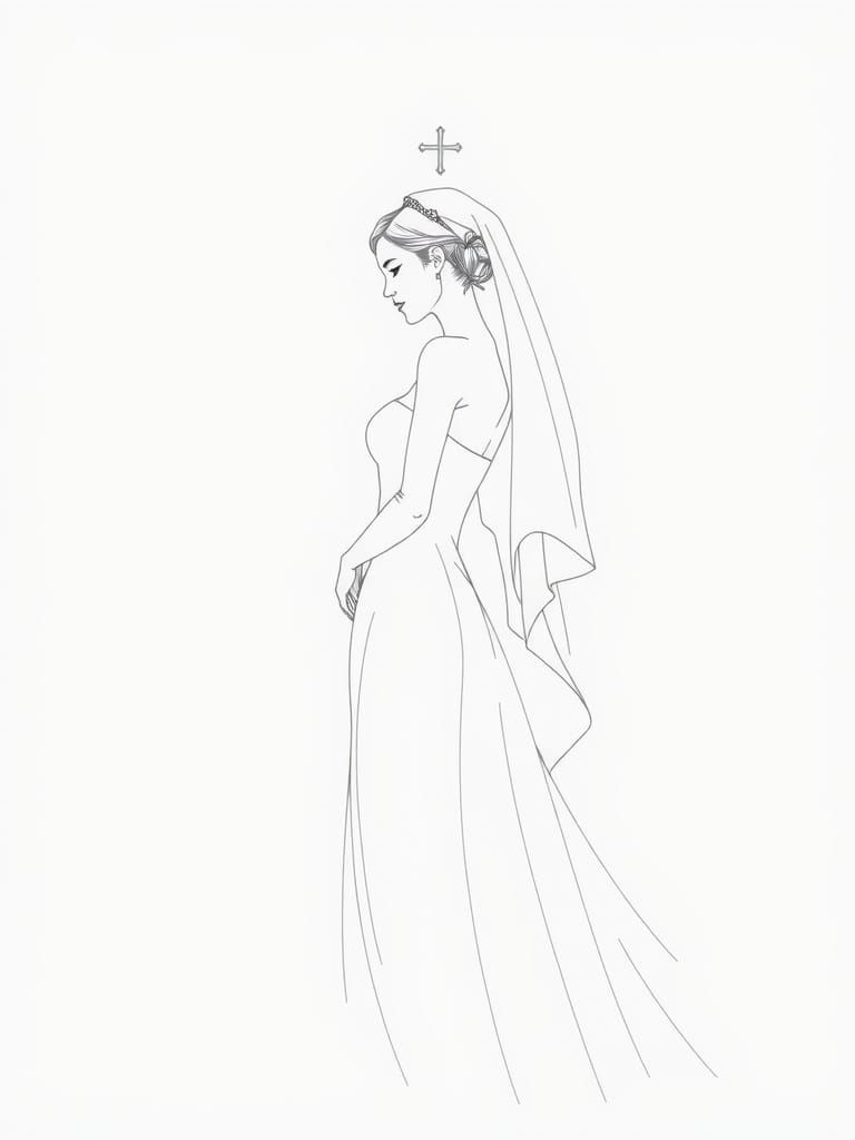 Ethereal Bride in White Line Art