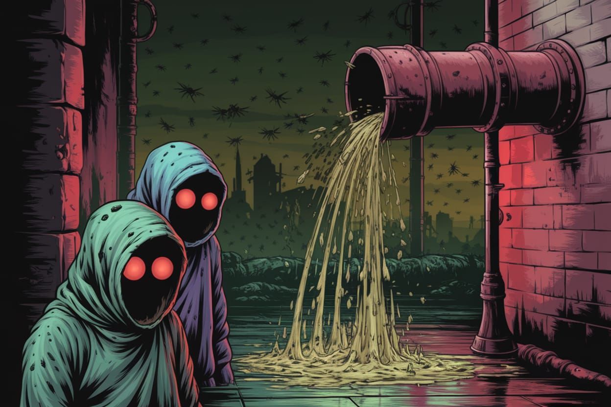 Gothic Industrial Scene of Sewerage Upon Mutated Lepers