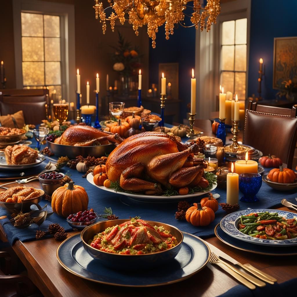 Thanksgiving Feast in Modern Dining Room, Fantasy Art