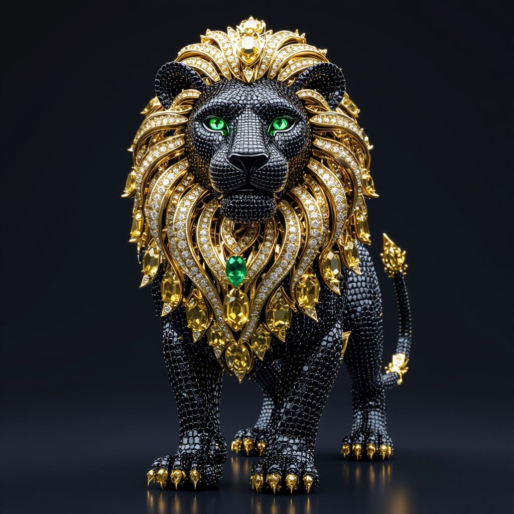 Majestic Lion Sculpture of Diamonds and Sapphires