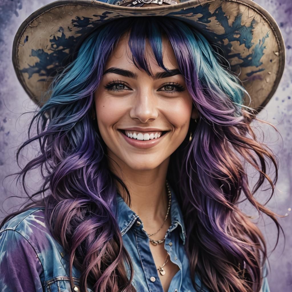Hyperdetailed Portrait: Woman with Blue and Purple Hair