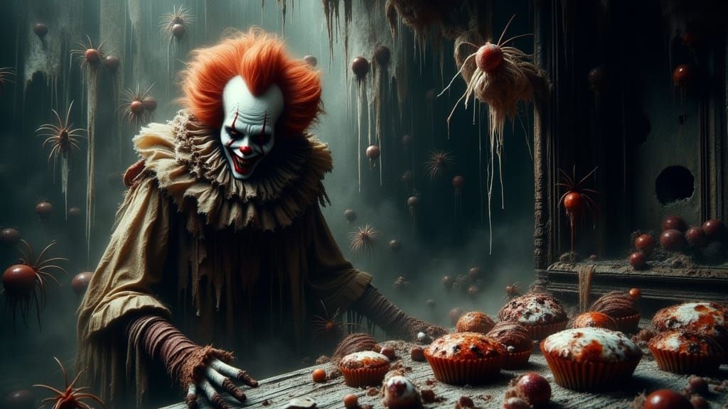 Menacing Clown at Mouldy Cake Stall