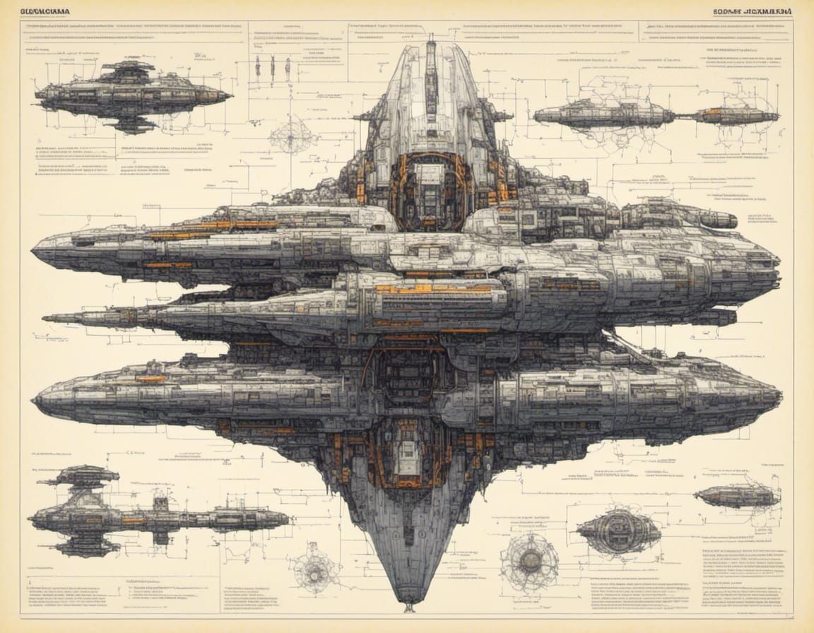Detailed Schematic of Sci-Fi Space Fighter Craft
