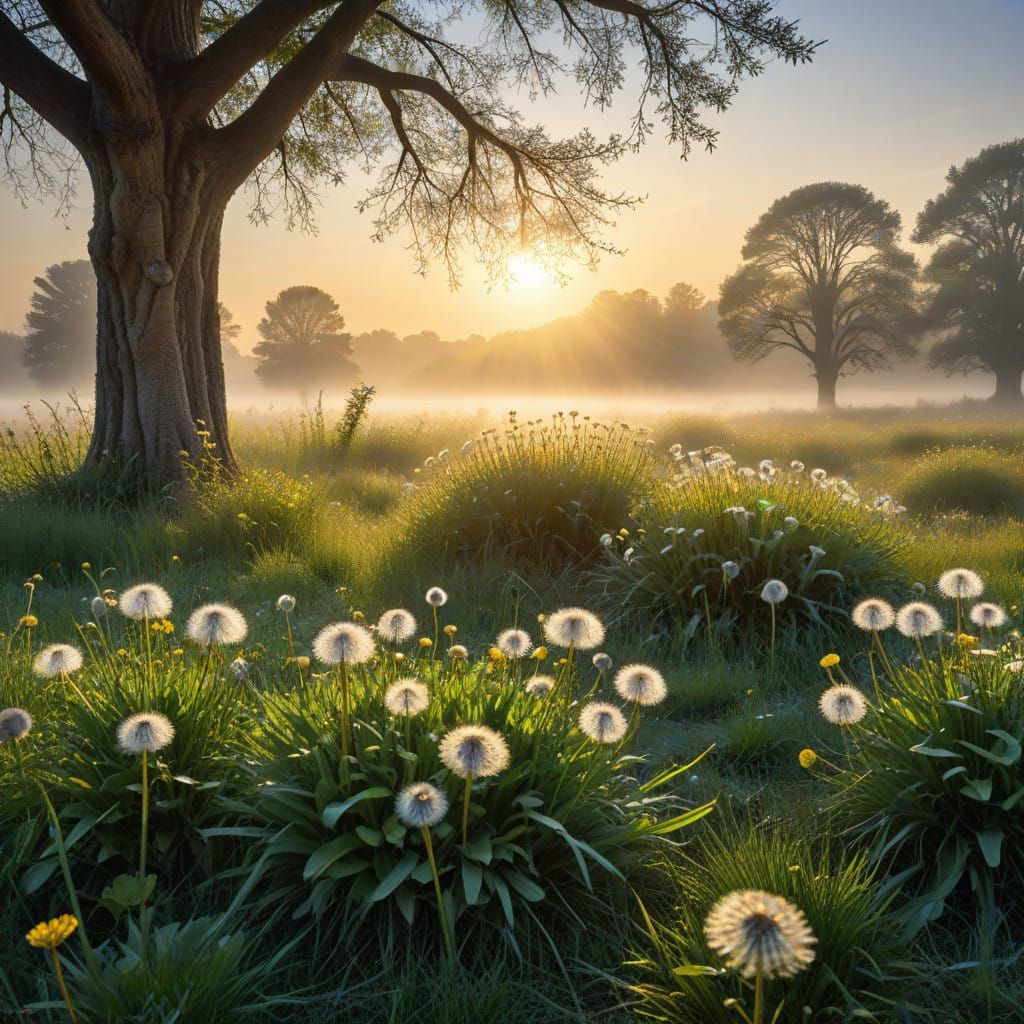 Tranquil Morning Meadow in Golden Light