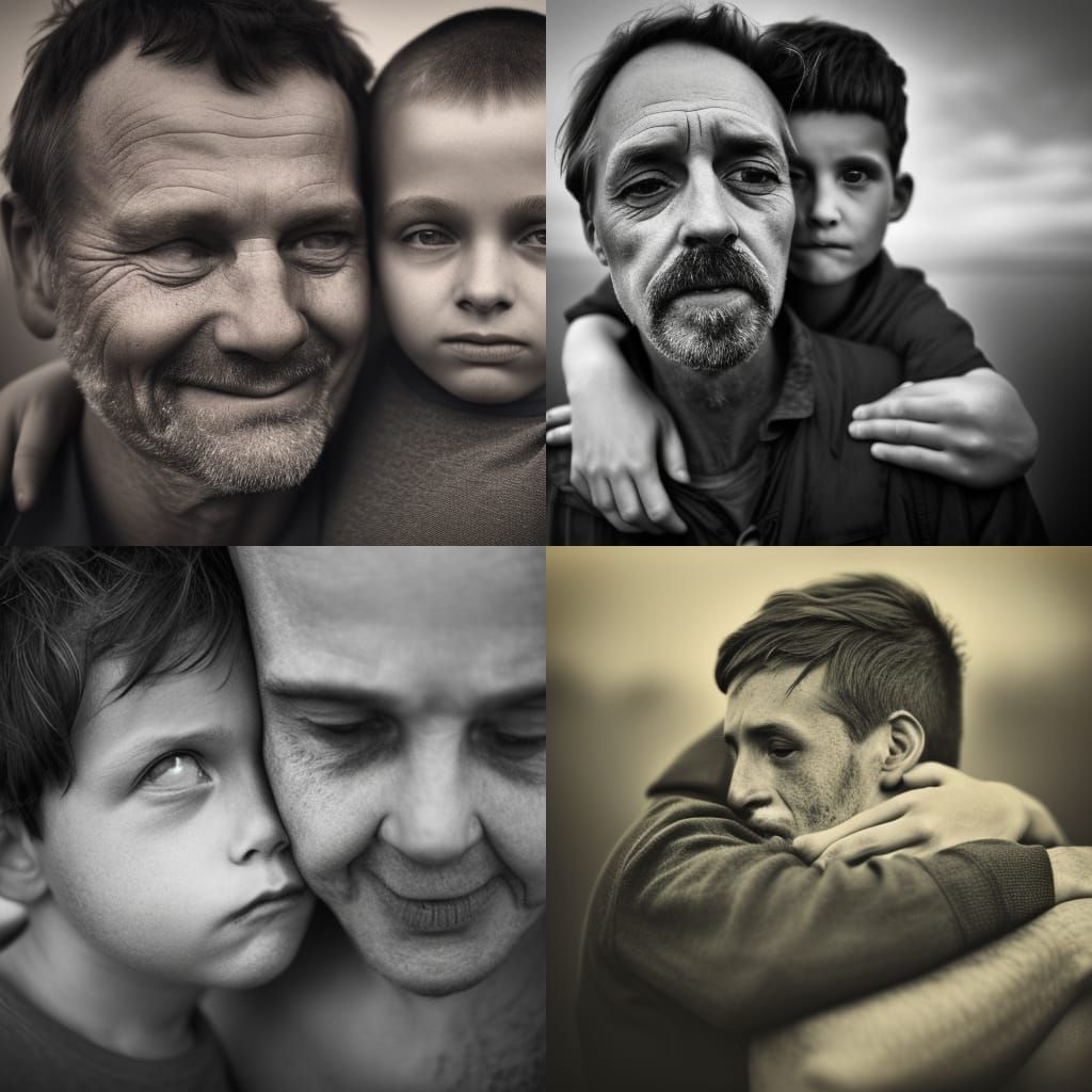 Touching Father Son Portrait in Ambient Light