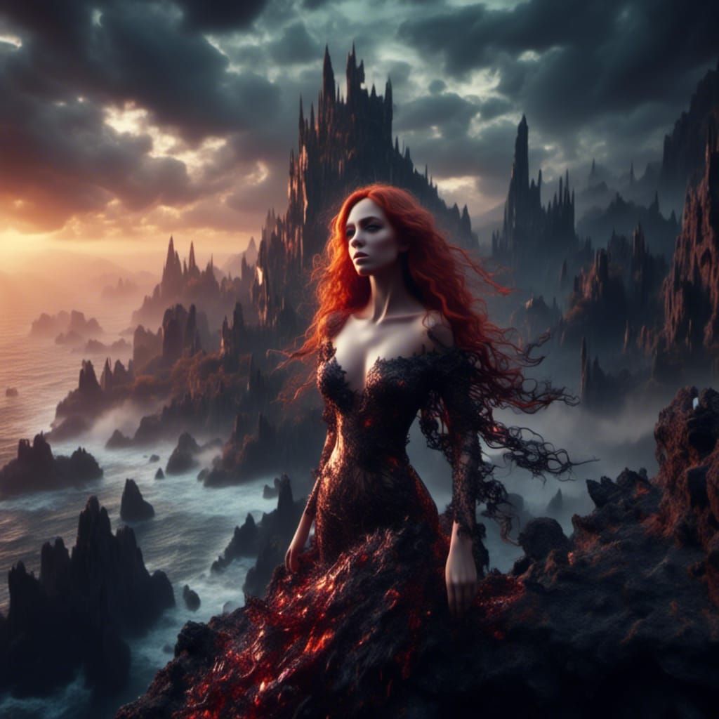 Fiery Beauty in Dark Fantasy Style