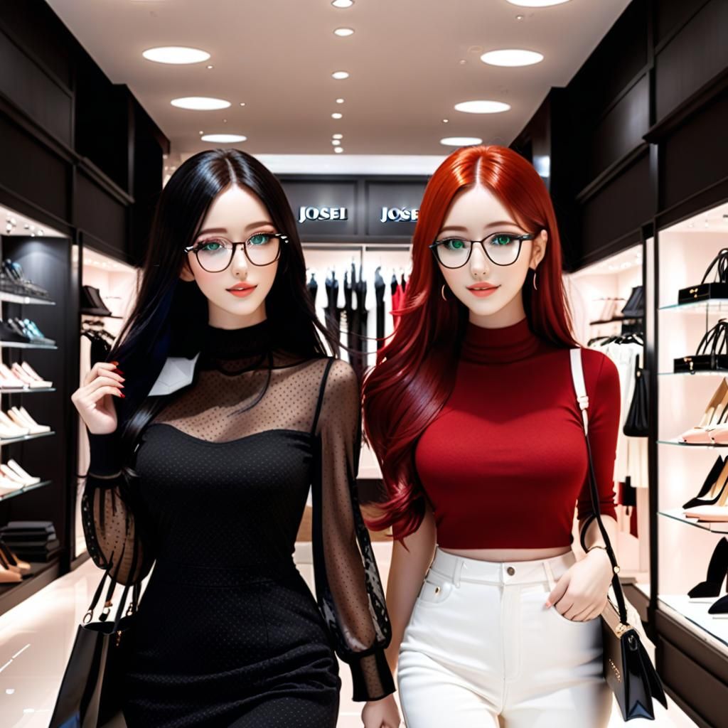 Stylish Women Clothes Shopping in Luxury Boutique