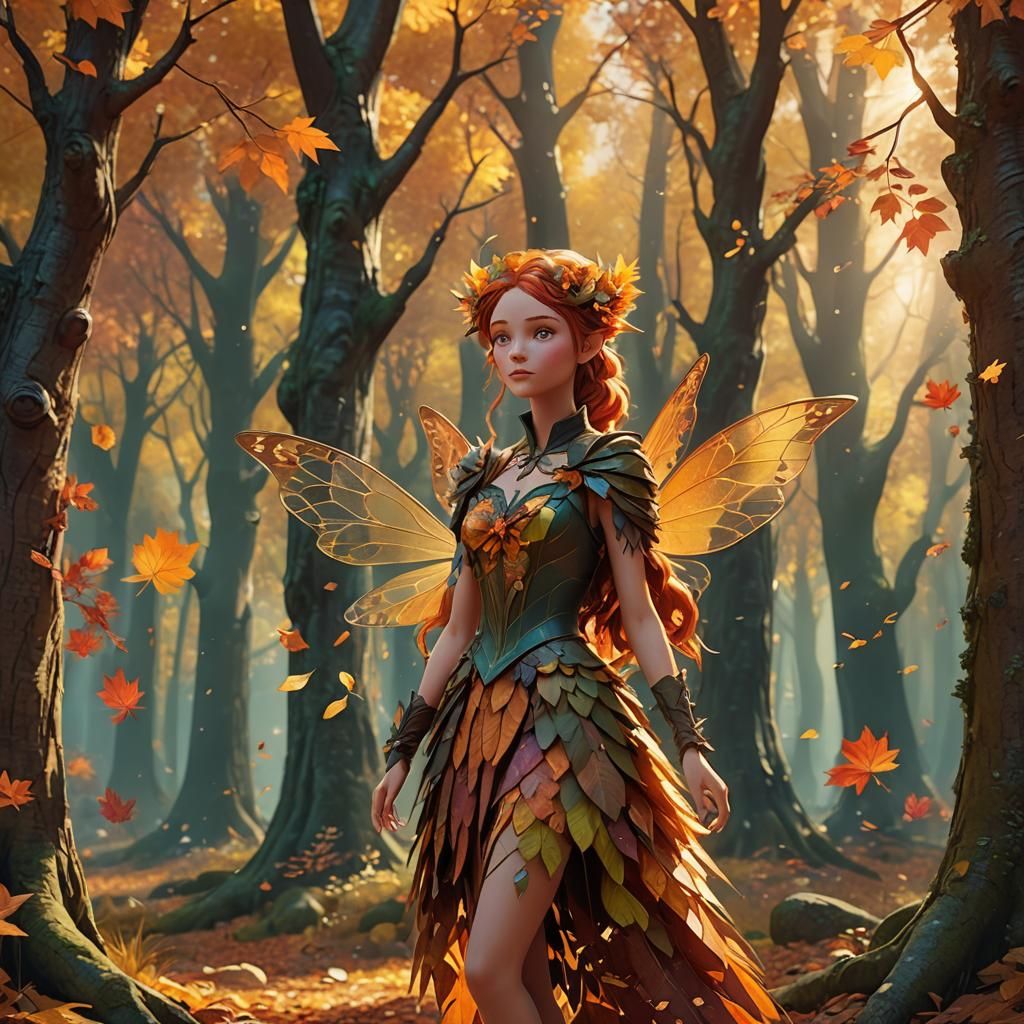Autumn Fae in Forest: 3D Digital Art