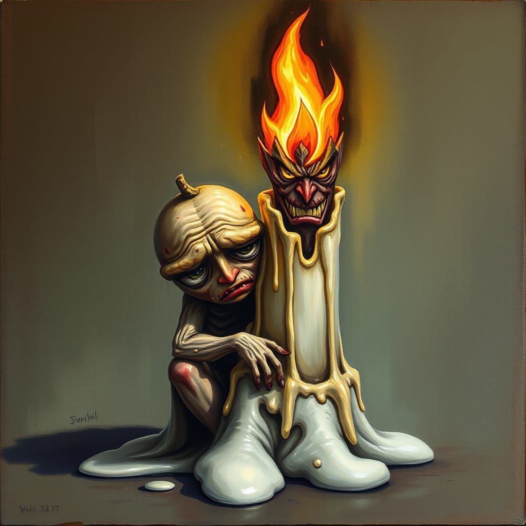 Distressed Candle in Dark Fantasy Oil Painting