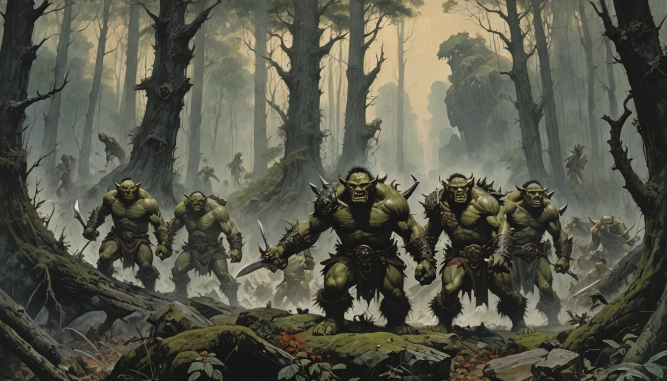 Menacing Orcs on the Edge of a Dark Forest