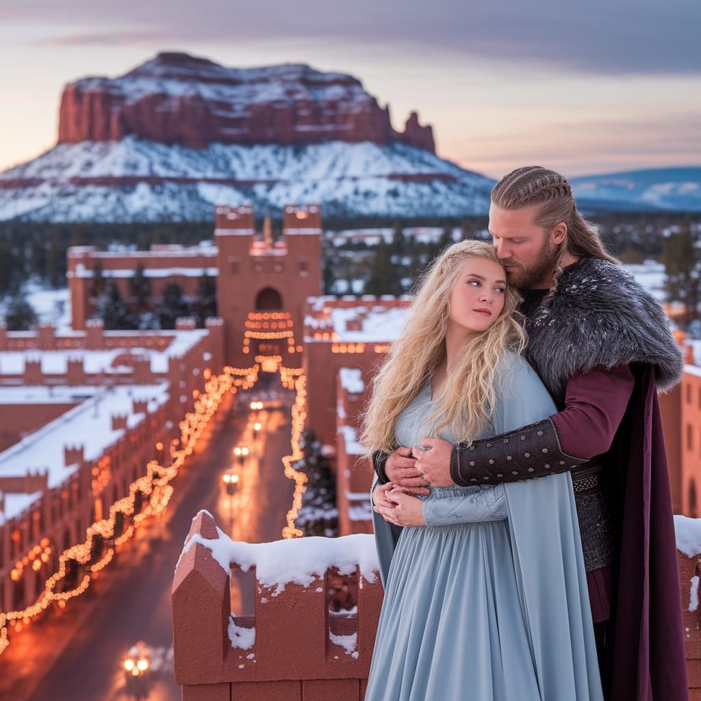 Winter Scene: Sedona Rocks, City Square, Viking Chieftain