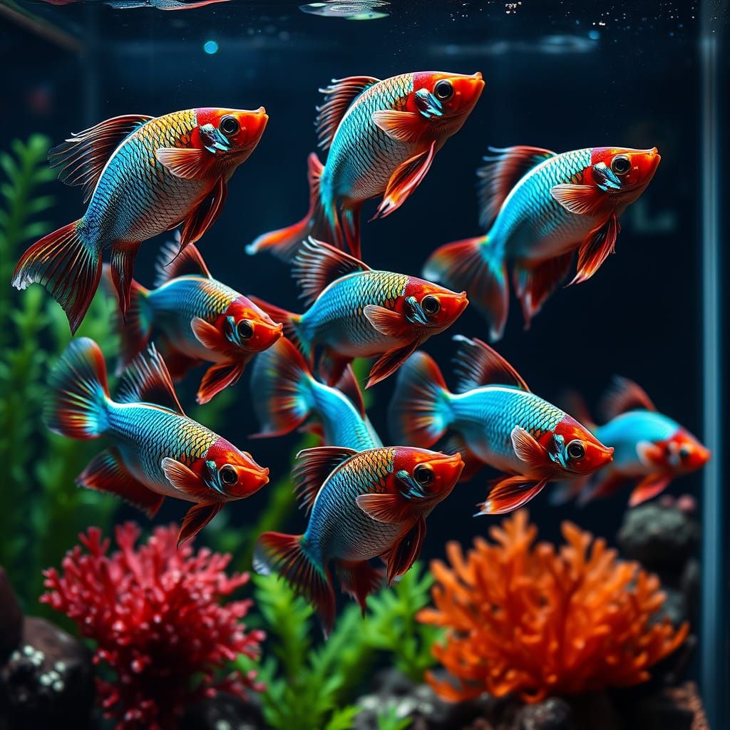 Vibrant Siamese Fighting Fish in a Lush Aquarium