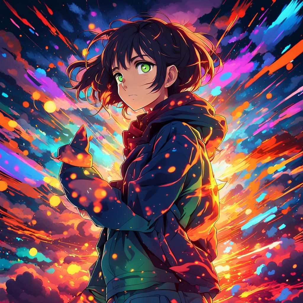 Heroic Anime Protagonist in Studio Trigger Style