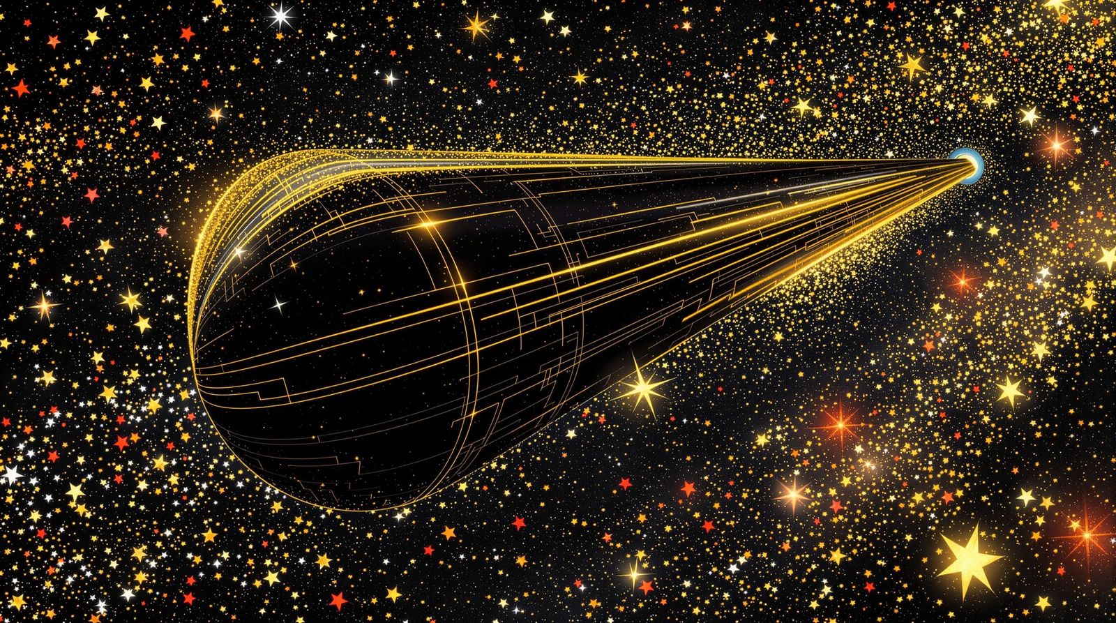 Interstellar Cylinder in Golden Starfield - Klimt Style