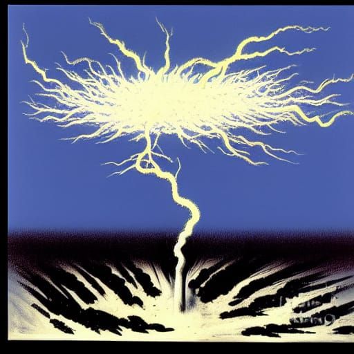 Dramatic Lightning Painting in Abstract Expressionist Style