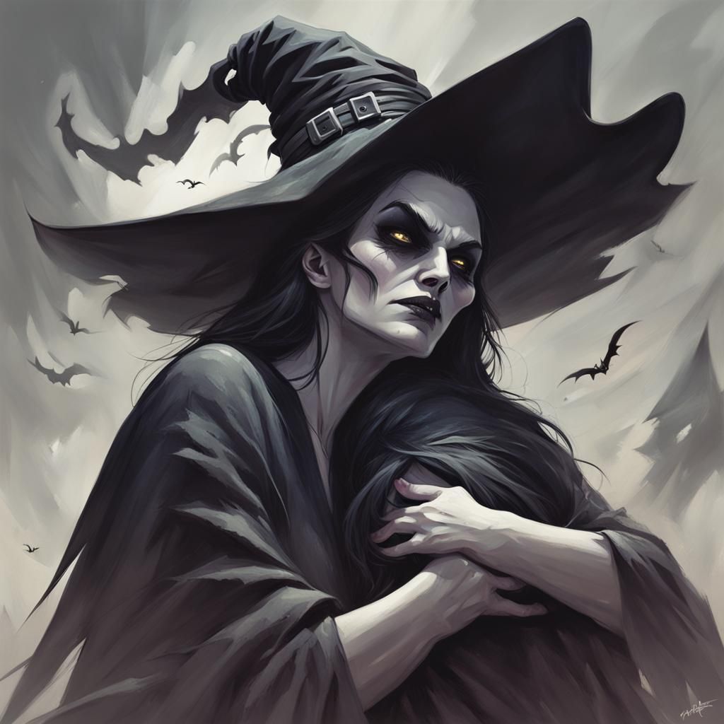 Sinister Witch's Embrace in Fantasy Art Style