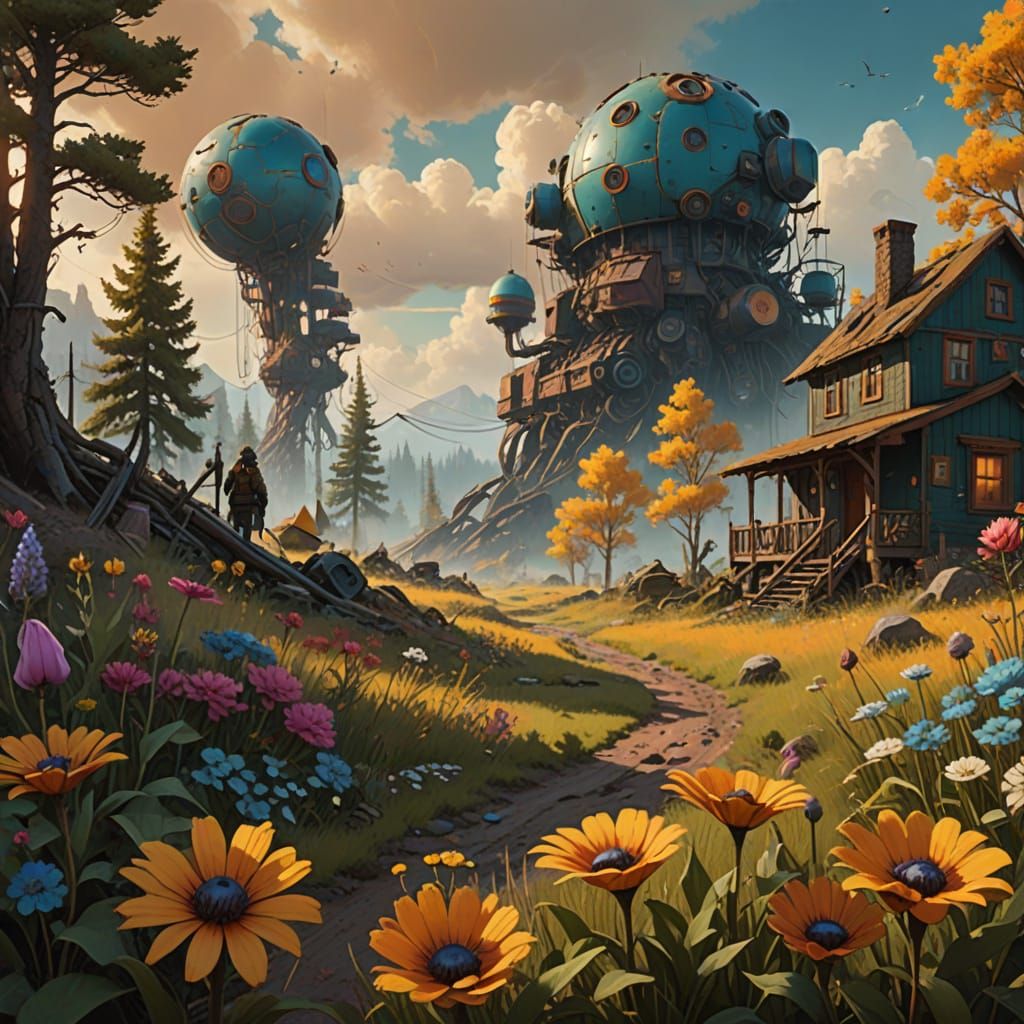 Vibrant Floral Tapestry in Folk Art Style