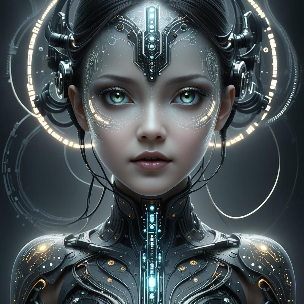 Cybernetic Woman in Moody Biopunk Style