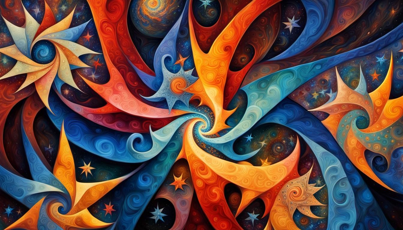 Abstract Stars in Magnetic Fractal Impasto Painting