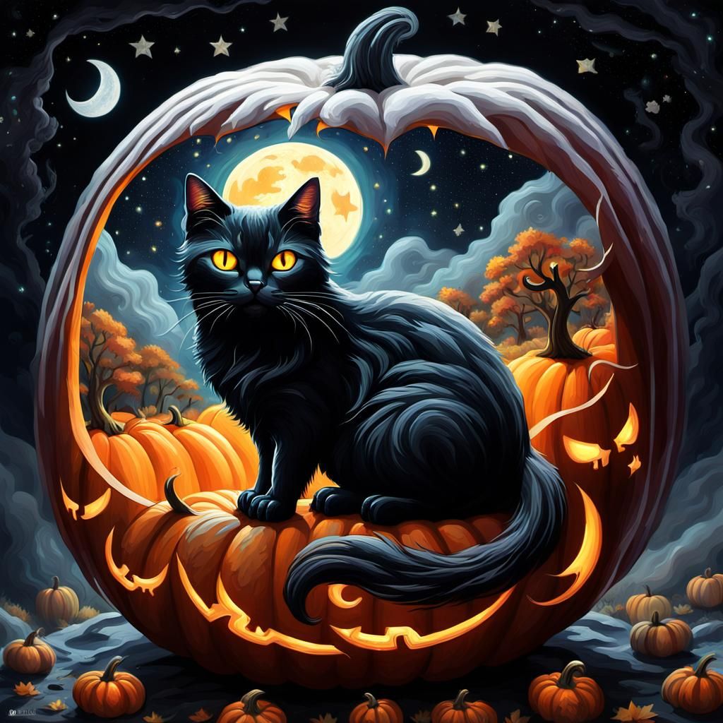 Fantasy Pumpkin Carving: Black Cat and Moon