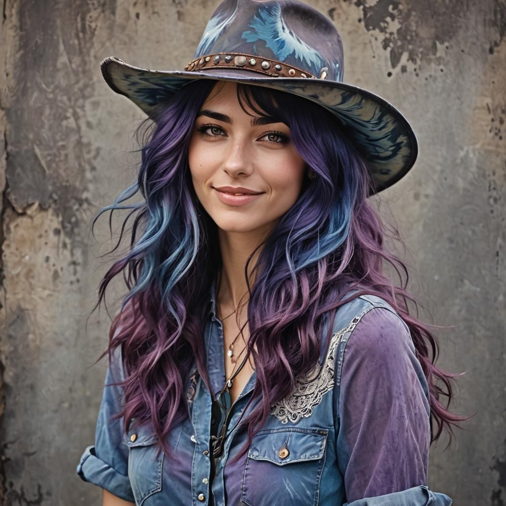 Detailed Portrait of a Woman with Colorful Hair