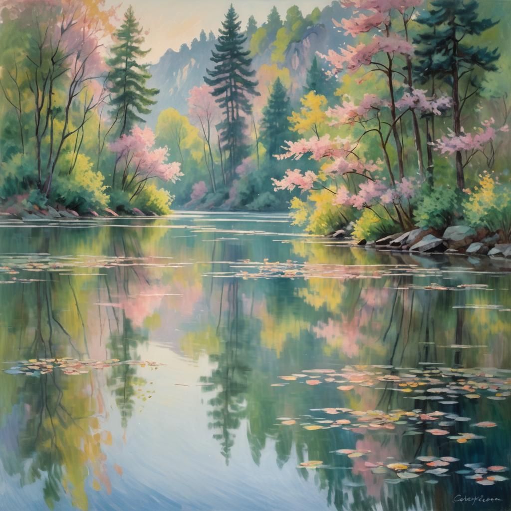 Impressionistic Landscape Painting with Pastel Colors