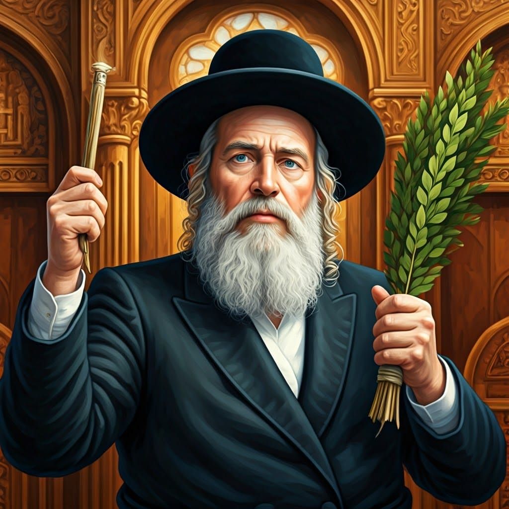 Hasidic Rabbi with Blond Hair Shakes Lulav