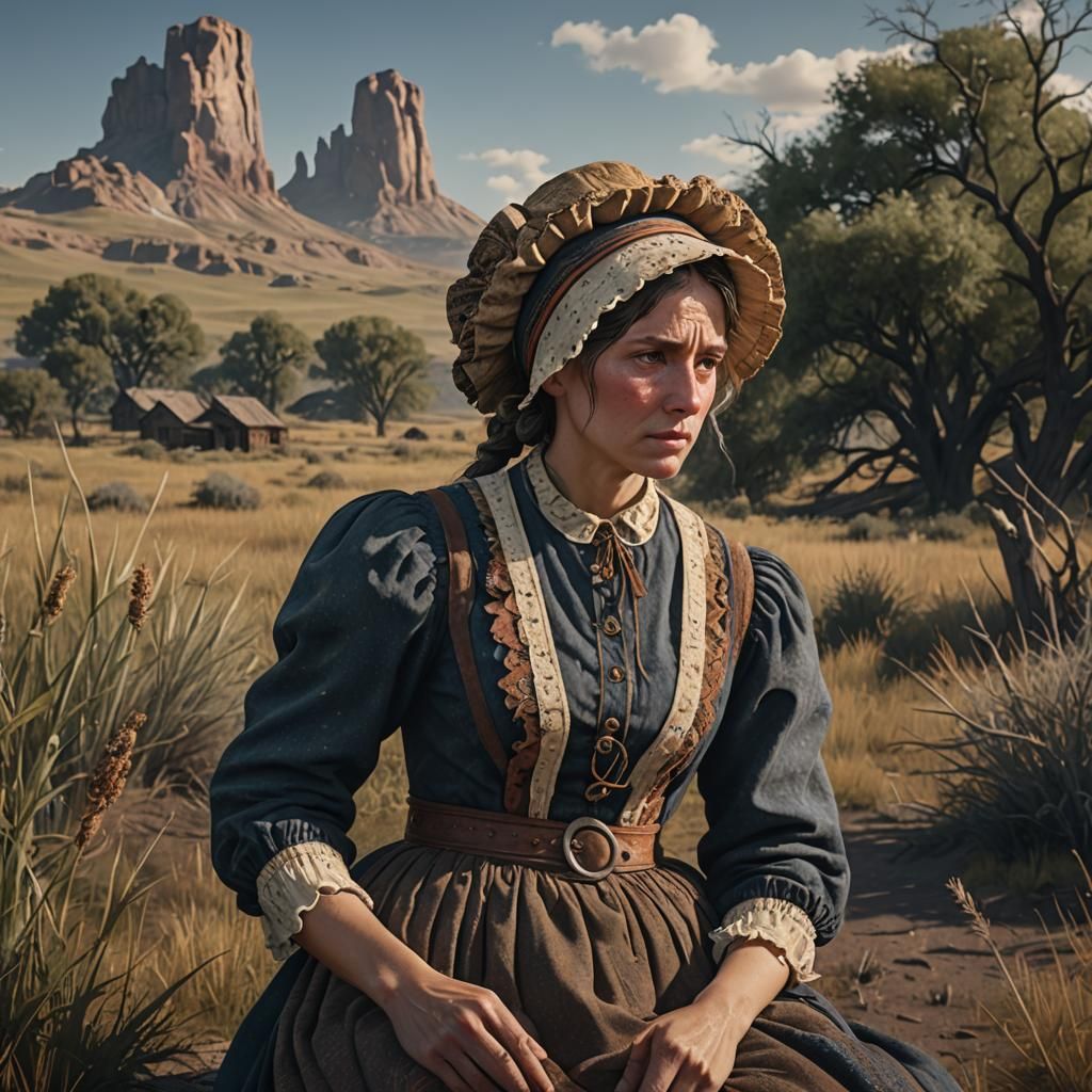 Woman in Prairie Dress: Old West Matte Painting