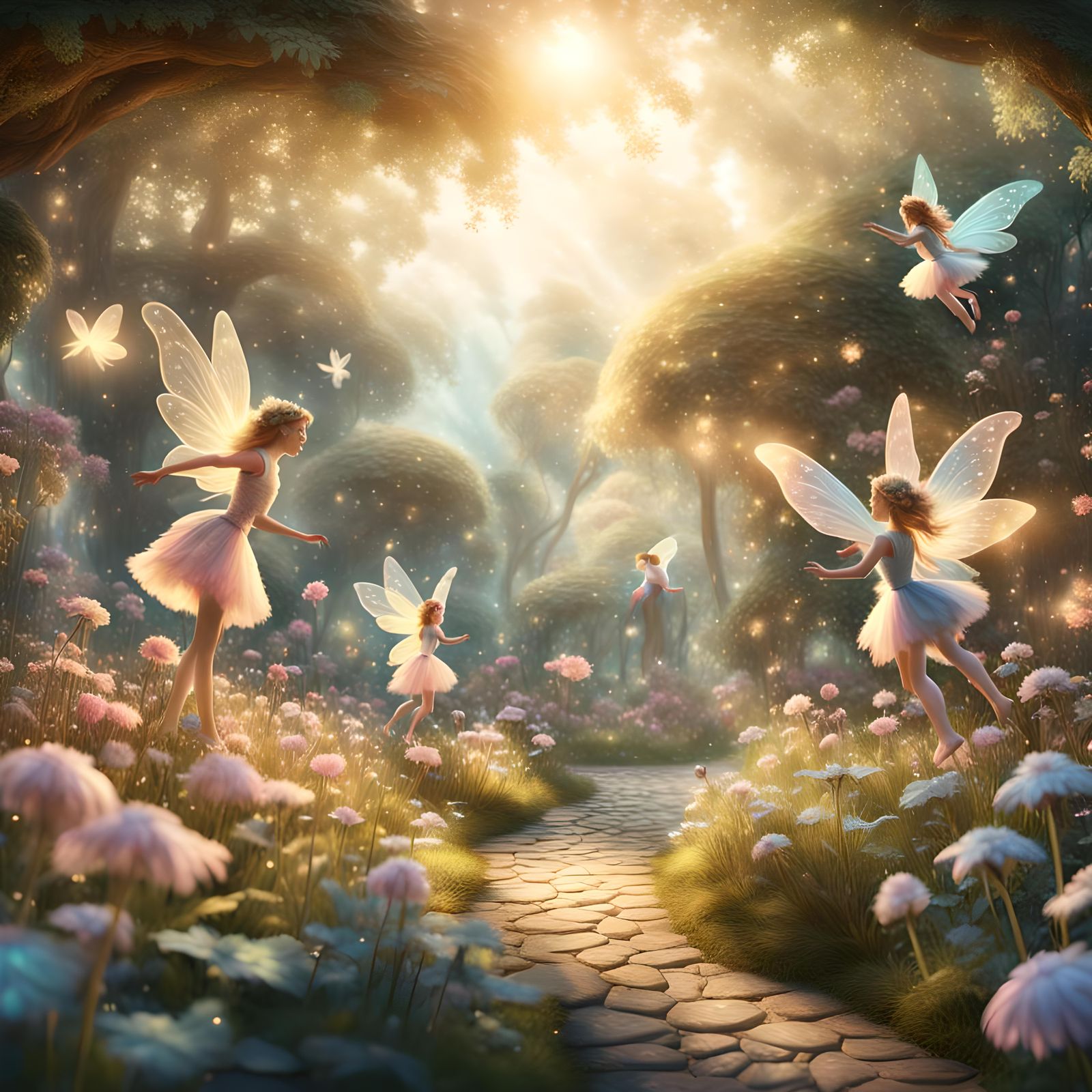 Fairies Playing in a Garden: Digital Matte Painting