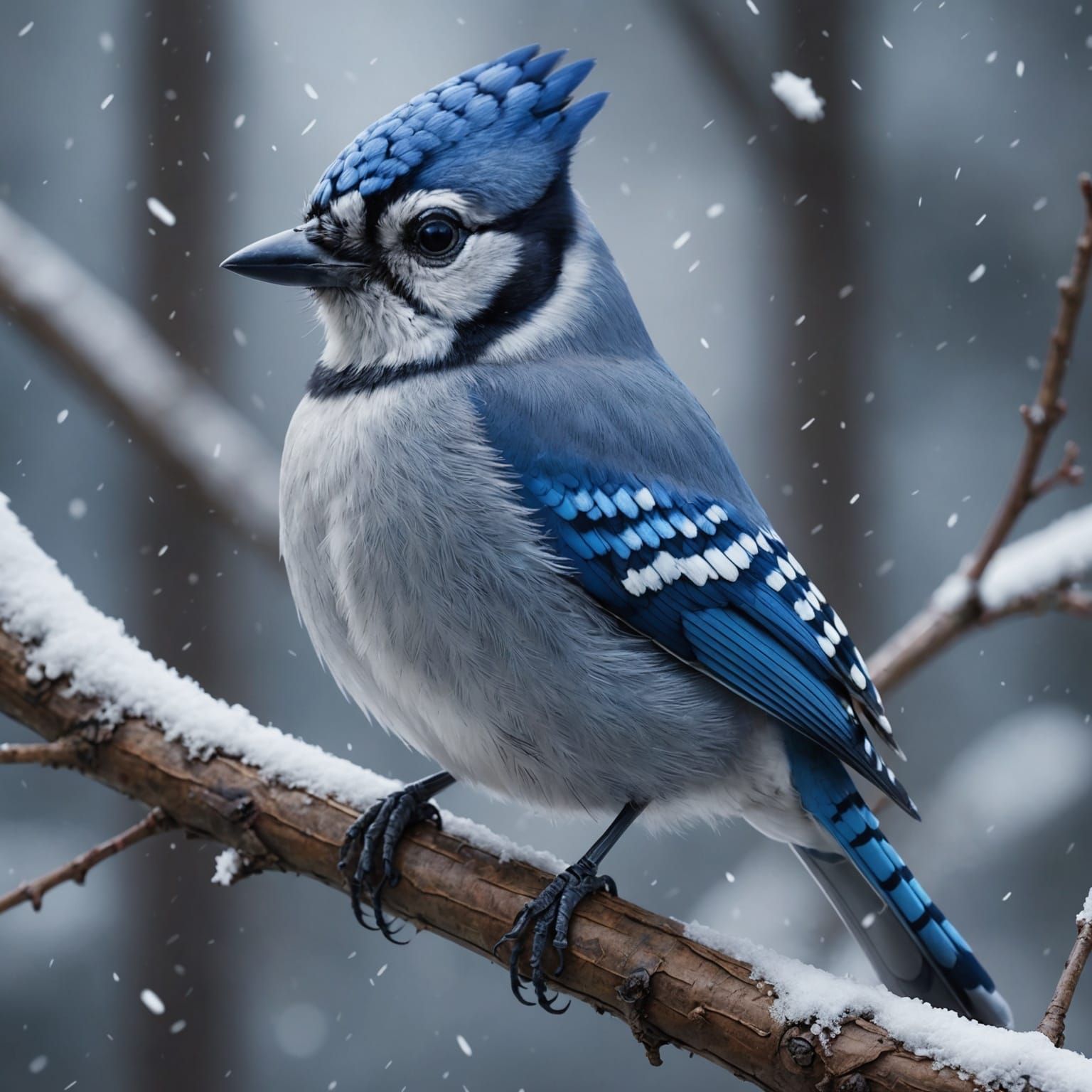 Content Bluejay in Snowy Scene: Matte Painting