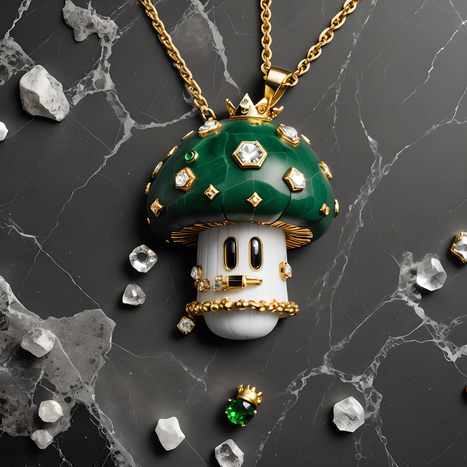 Gemstone Super Mario Mushroom Pendant in 8K