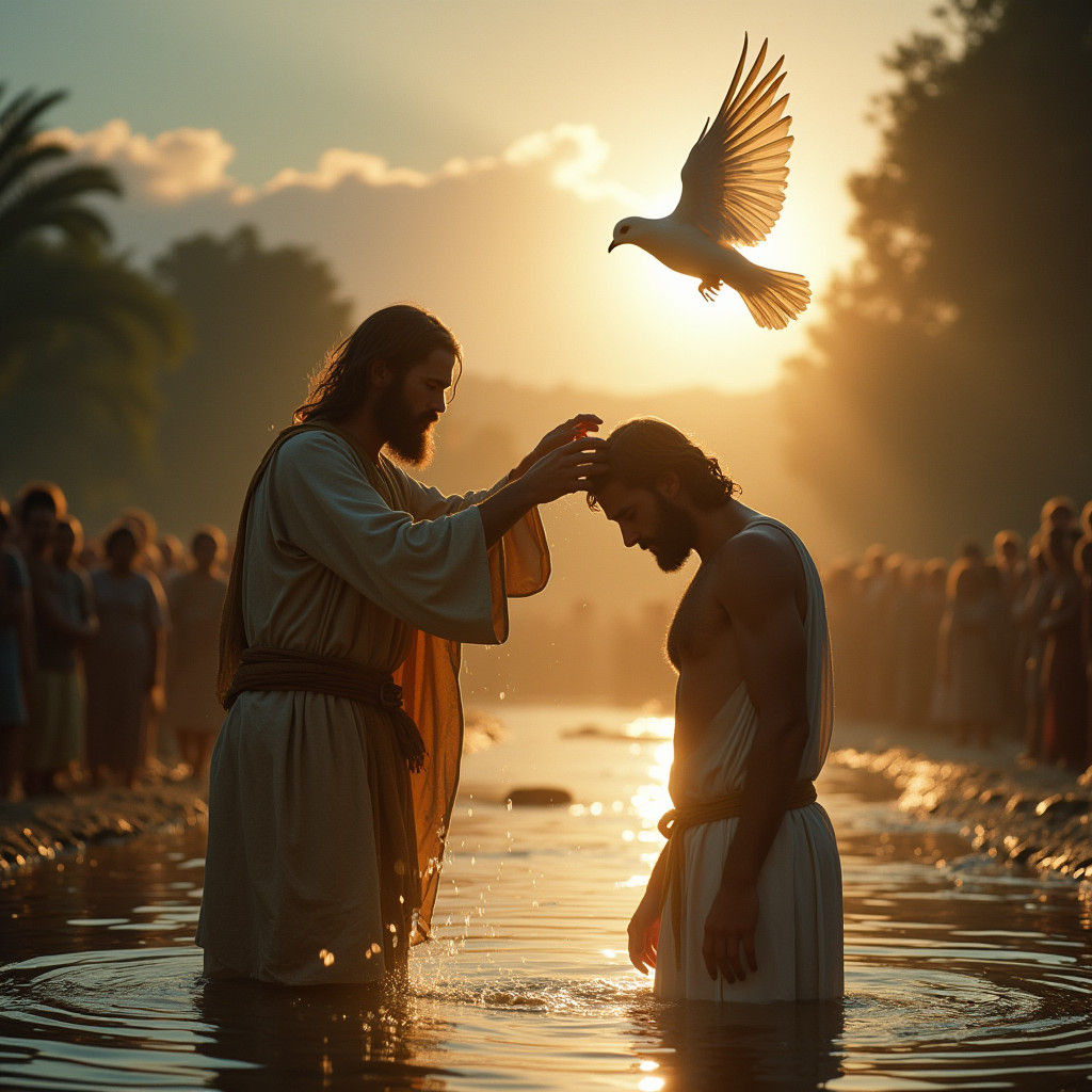Baptism of Jesus in Jordan River: A Cinematic Scene