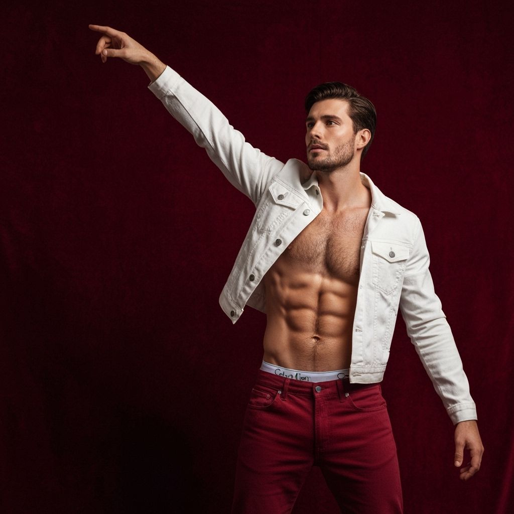 Confident Male Model Posing in Studio with Velvet Background