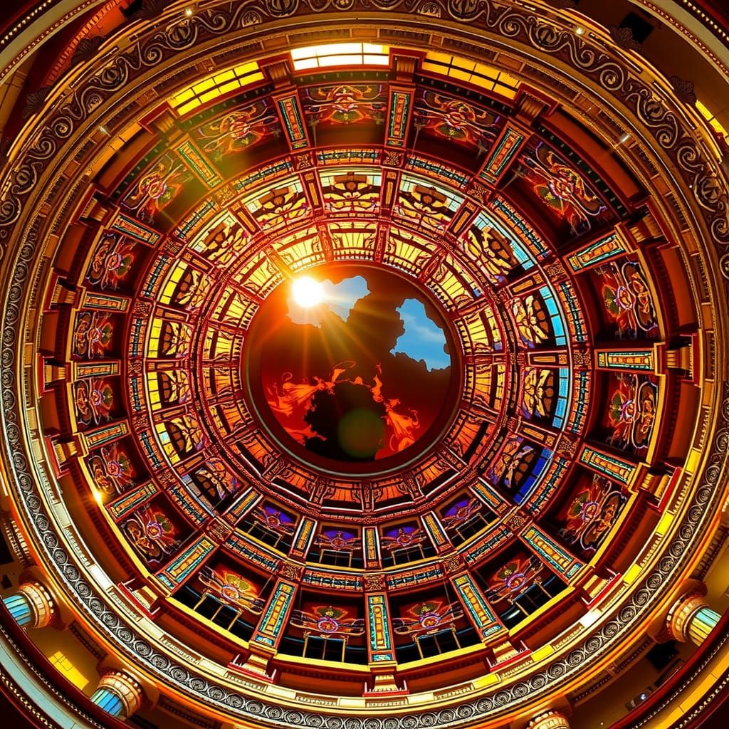 Grand Opera House Interior with Tiffany Windows and Egyptian...