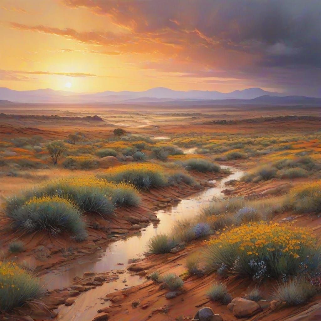 Australian Outback Landscape Painting in Earthy Tones