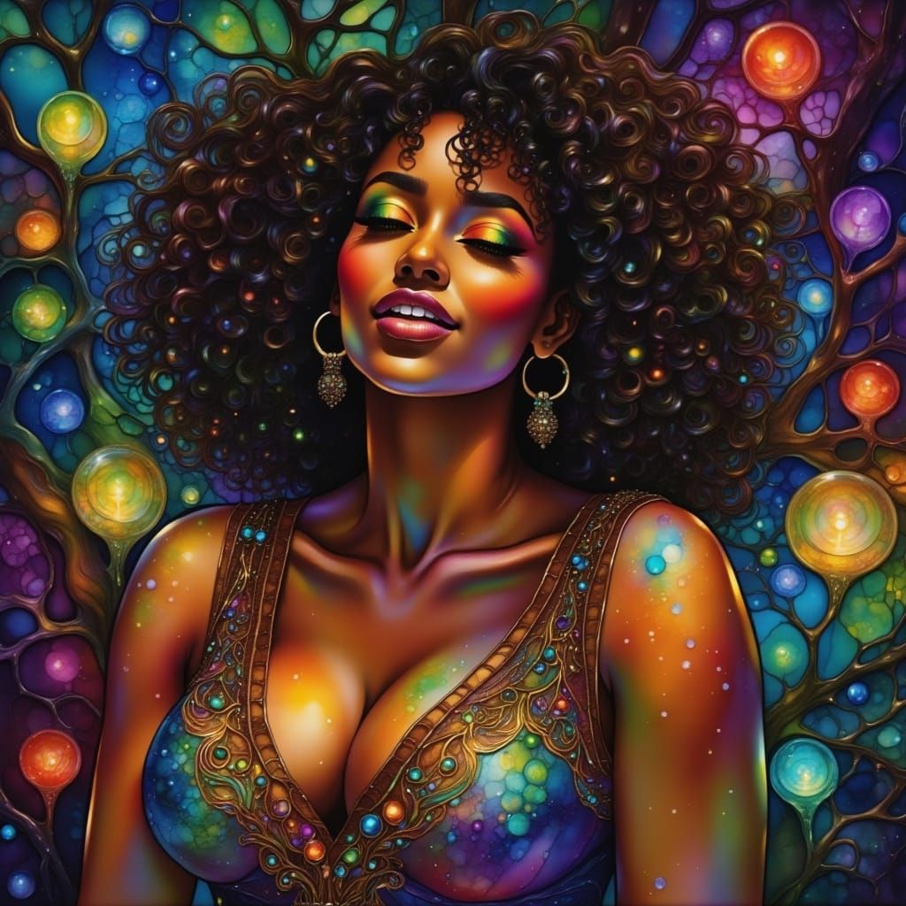 <lora:PR AlcoholWCGlass:1.0> black woman Put the lights down...