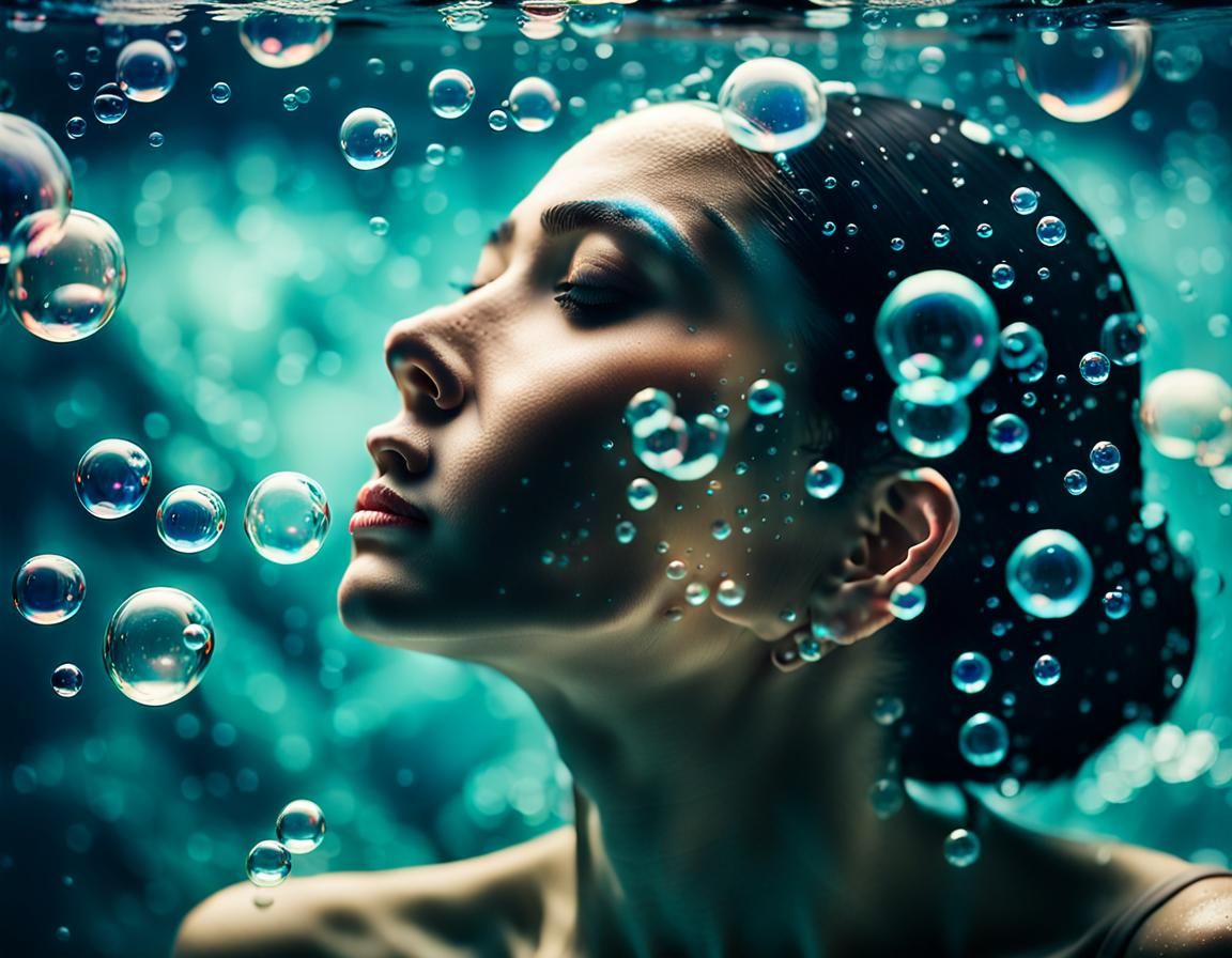 Underwater Woman Portrait with Bubbles
