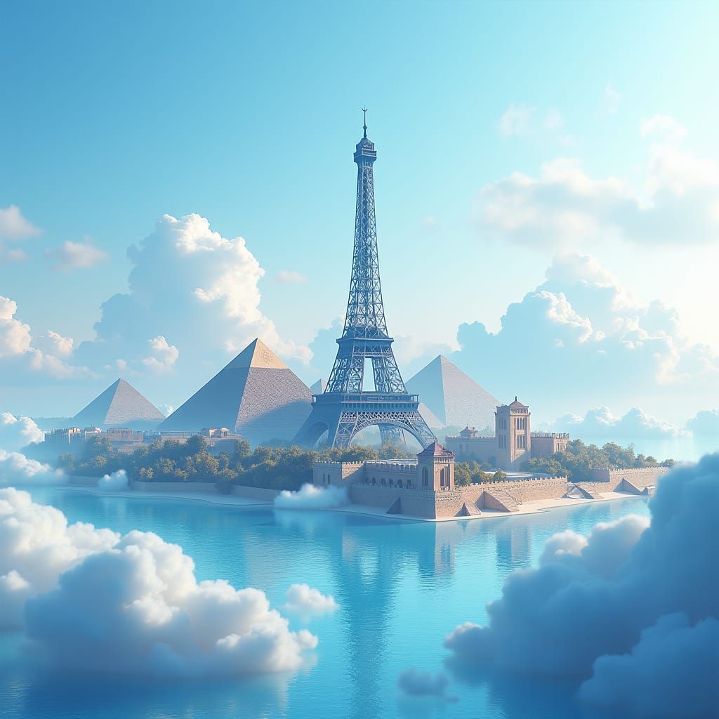 World Landmarks in a Vibrant Digital Painting