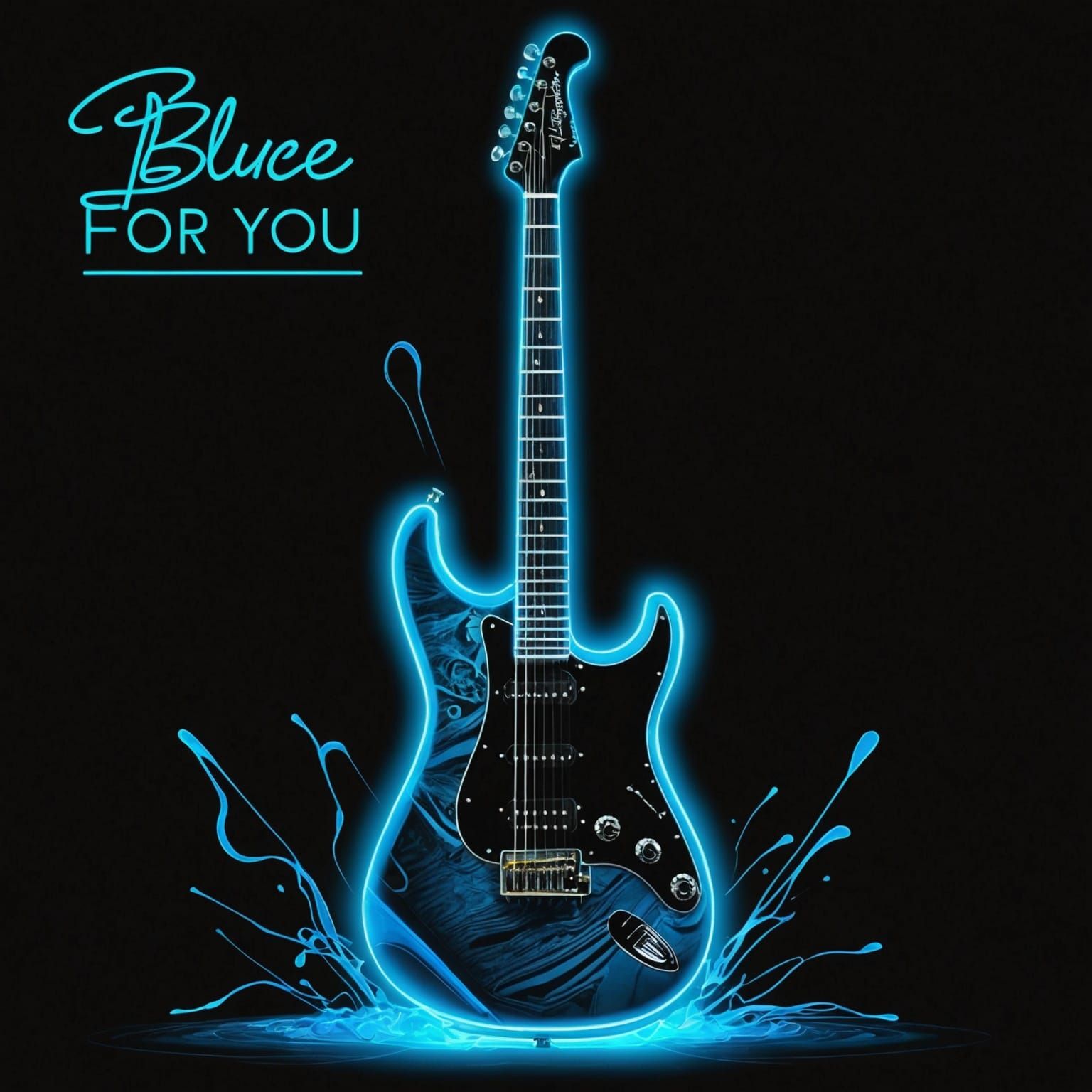 Neon Electric Guitar with Blue Notes