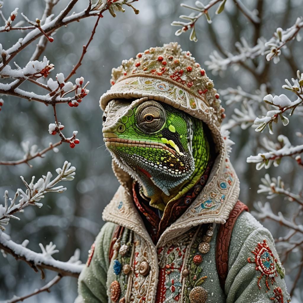 Chameleon in Russian Winter Clothing: Professional Photograp...