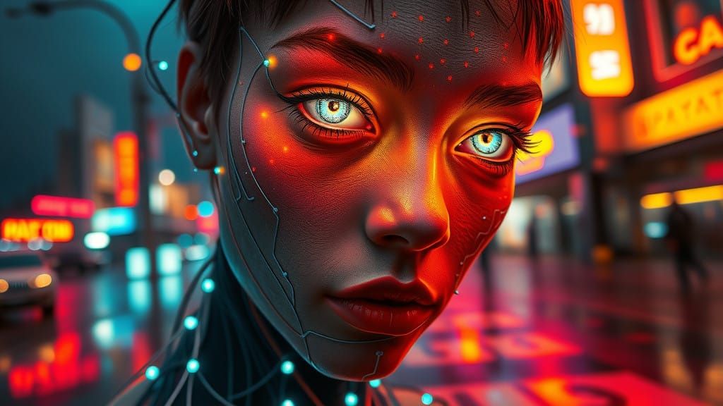 Cybernetic Portraits in Electric Dreamscape