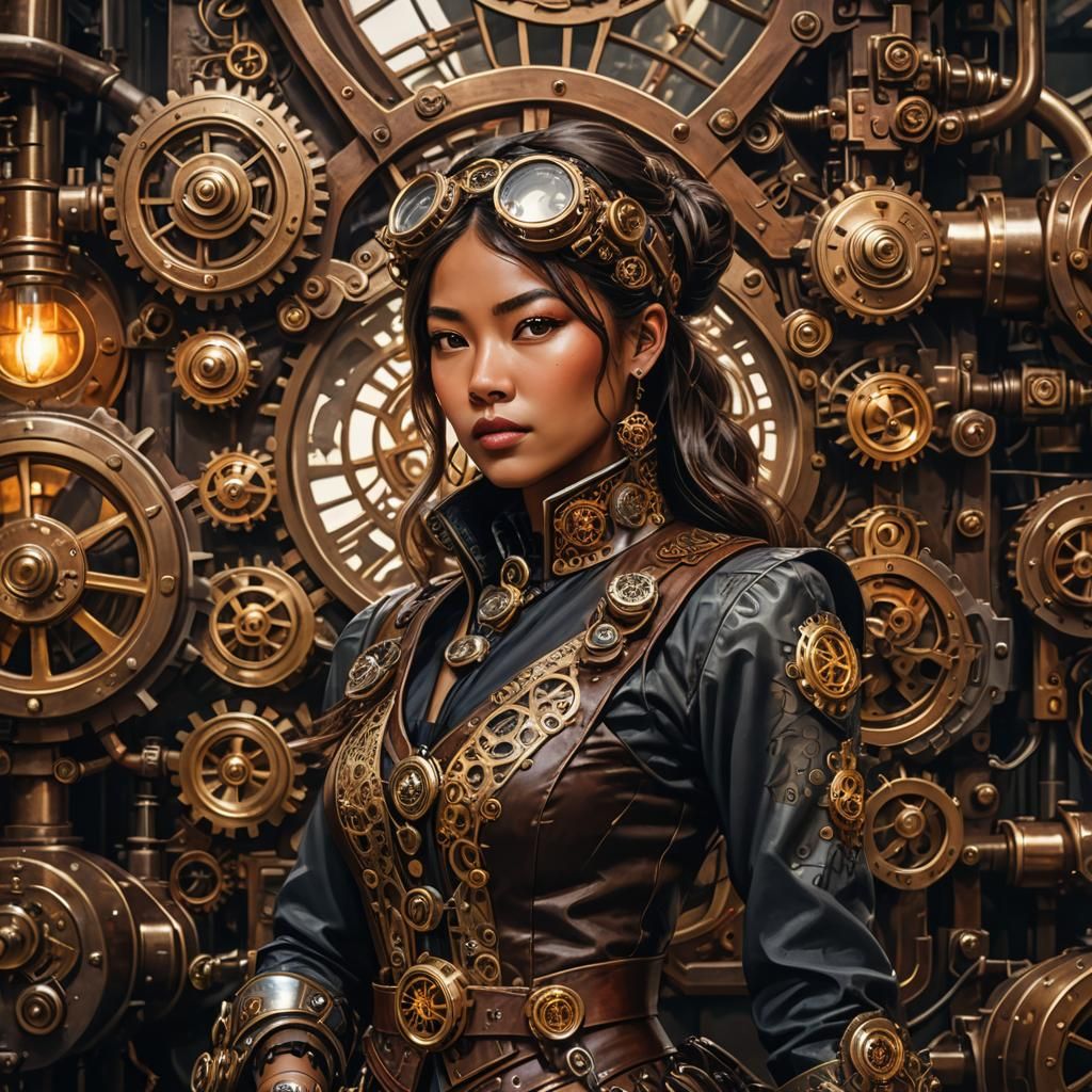 Steampunk Portrait of an Asian Woman with Gears