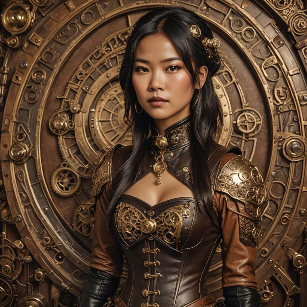 Steampunk Asian Woman Portrait with Brass Goggles