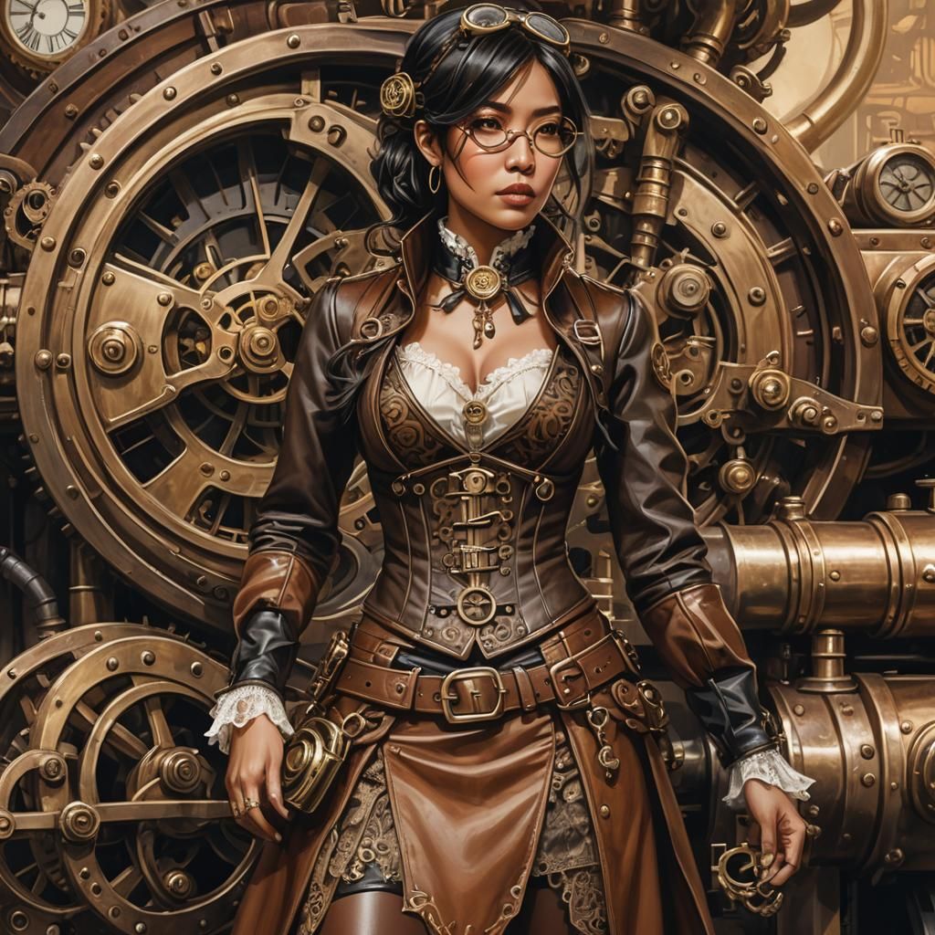 Steampunk Asian Woman with Brass Pocket Watch