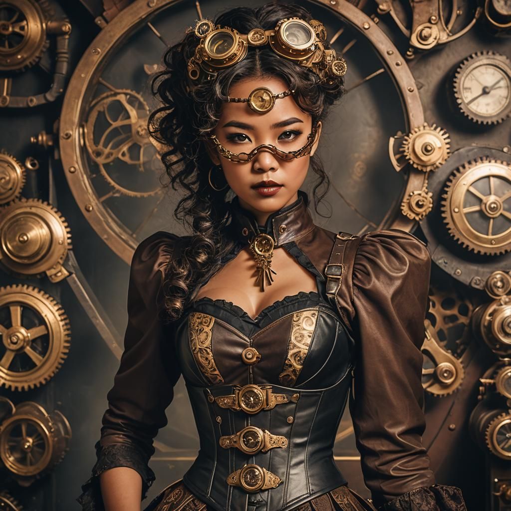 Steampunk Woman Portrait with Brass and Leather